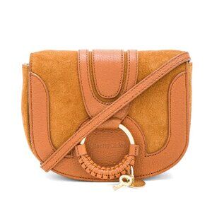 See by Chloé Mini Hana Leather & Suede Saddle Bag Caramello